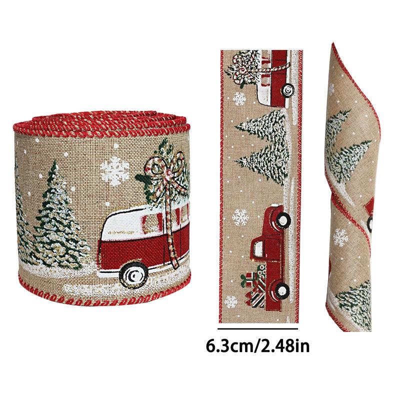 2M/Roll Christmas Classical with Wired Edge DIY Xmas Tree Ribbon Gift Wrapping Craft Ribbon Wreath Bows Imitation Hemp