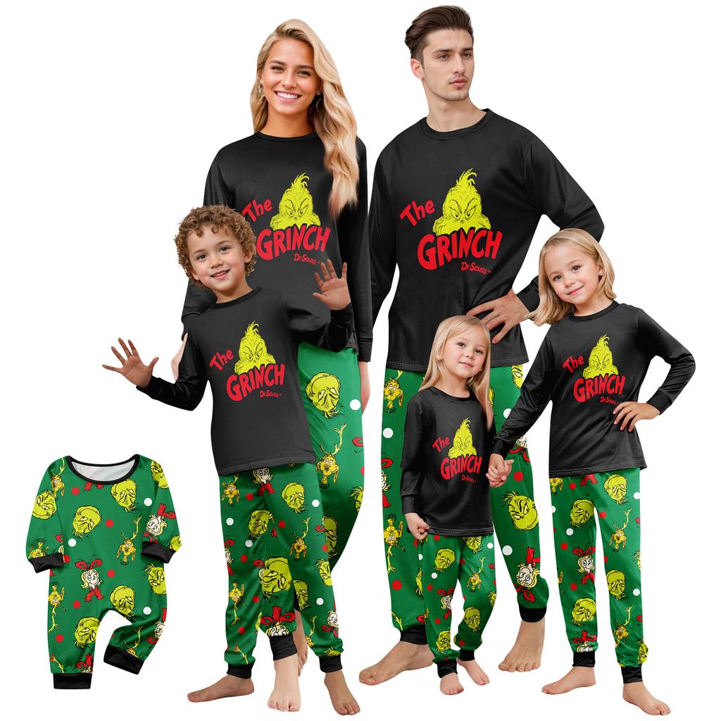 Family Matching Christmas Print Round Neck Long Sleeve Top and Pants Loungewear Set