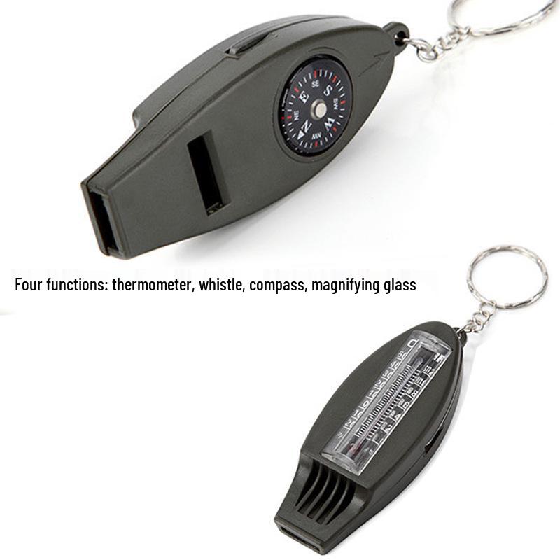 4-in-1 Multifunctional Outdoor Whistle: Compass, Magnifying Glass, Fire Starter.