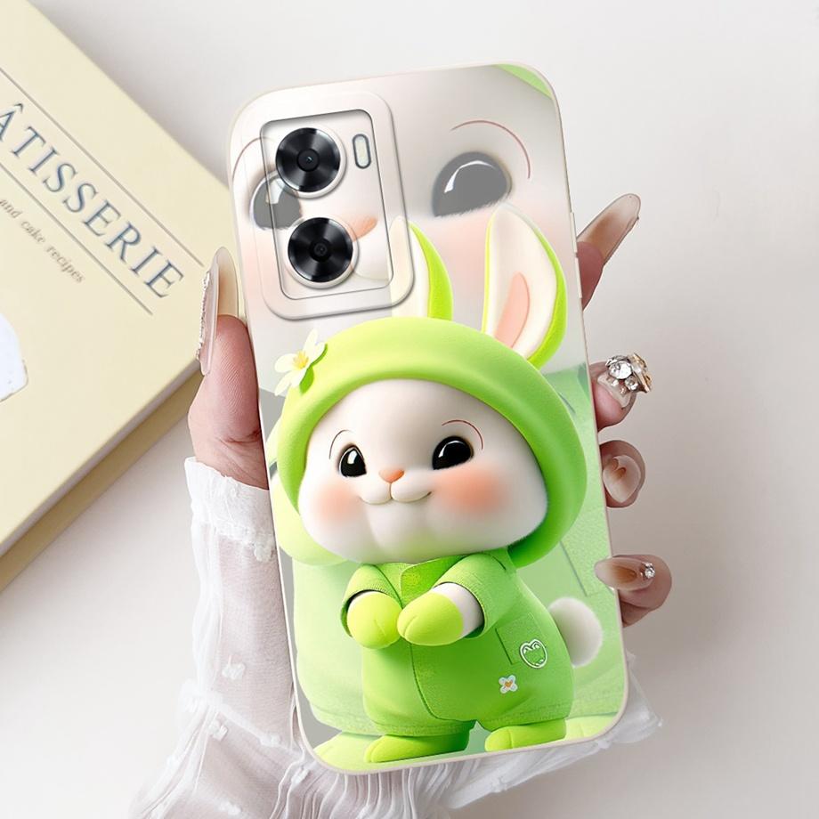 For Oppo A57 A57s A57e A77 A77s 4G Phone Case Oppo A77 5G A56s Back Cover Soft Liquid Silicone Pnada Rabbit Flower Cute Bumper