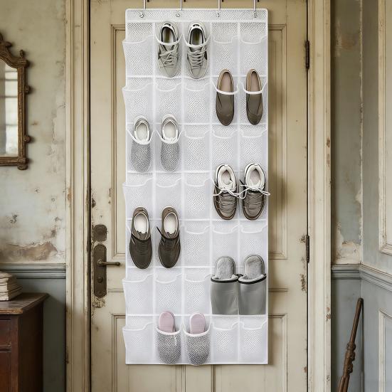 Over-the-Door Shoe Organizer 35 Pockets Mesh Breathable Storage Bag Hanging Shoe Storage Bag with Hooks for Door Closet Dorm Room