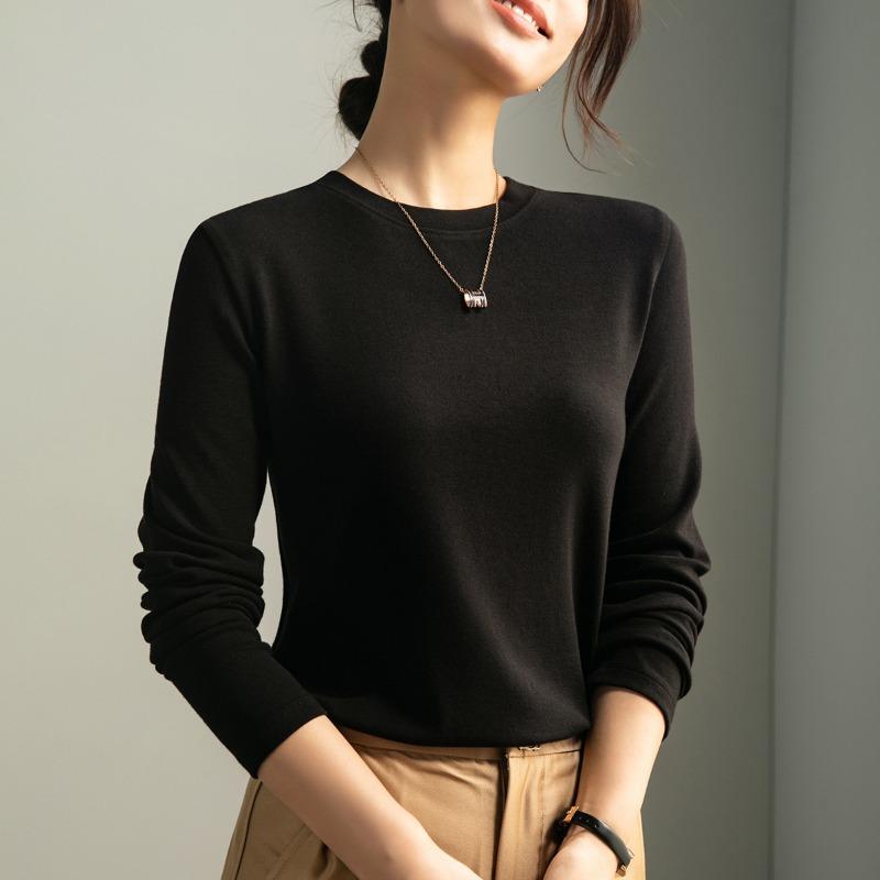 Crew neck wool t-shirt women's autumn inner bottoming shirt new early autumn thin long-sleeved temperament top women