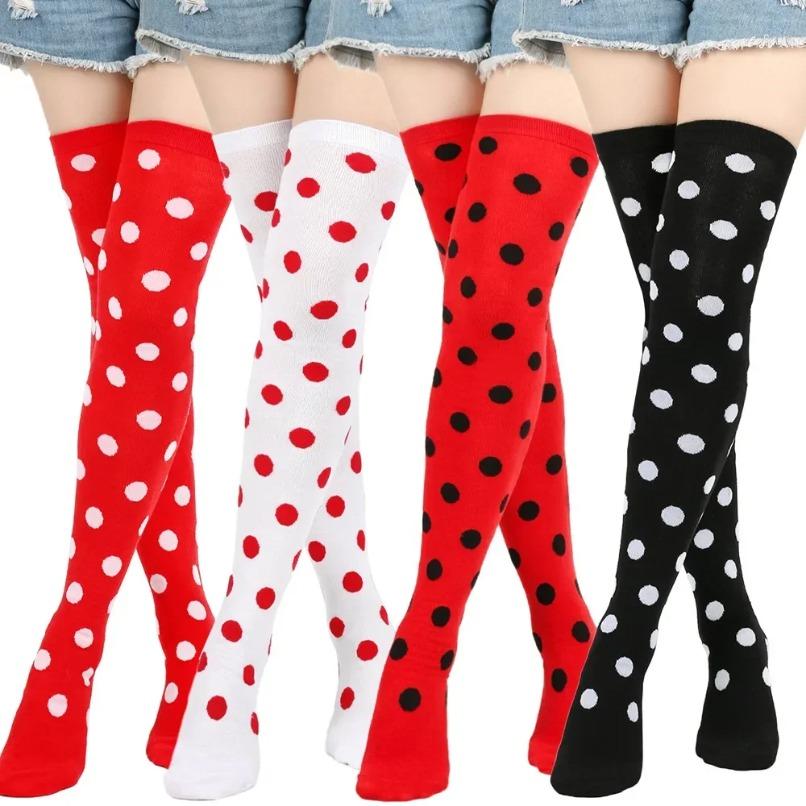 Dot Thigh High Stockings Womens Striped Ladies Girls Black White Pink Long Over Above Knee Socks Cosplay Lolita Harajuku Y2K