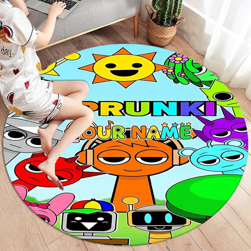 Colorful Creatures Custom Name Round Area Rug Carpet Rug For Living Room Bedroom Sofa Playroom Decor Nonslip Floor Mat