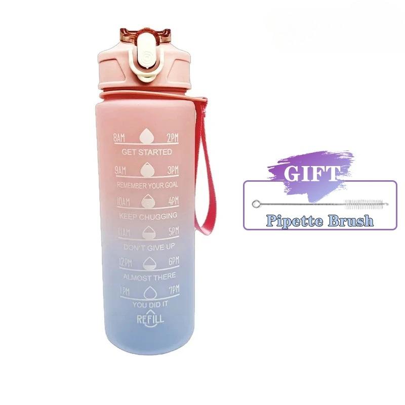 900ml Sports Bottle with Time Scale Outdoor Gradient Color Sports Bottle Portable Fitness Motivational Straw Mug BPA Free