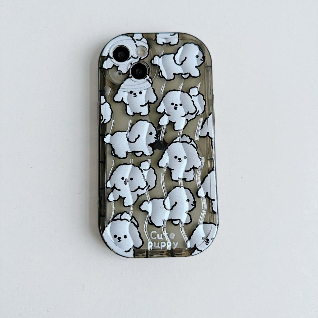 White Puppy Wavy Relif Non -Slip Shell For Iphone 14 Plus 13 Promax 11 12 Pro Max Soft Silicone Cute Cartoon Phone Case