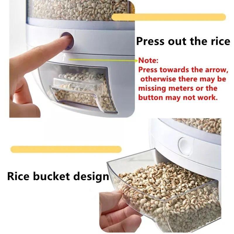 6KG Moisture-proof Kitchen Food Container Storage Box Household Rotatable Rice Dispenser Sealed Dry Grain Bucket Dispenser