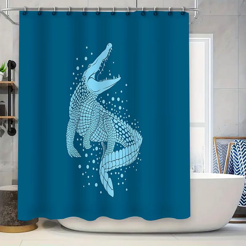 

Alligator Shower Curtain Ocean Wildlife Bathroom Decor Sea Creature Coastal Vibes Waterproof Fabric Shower Liner Vintage Style W60H190(CM)-1 Pcs