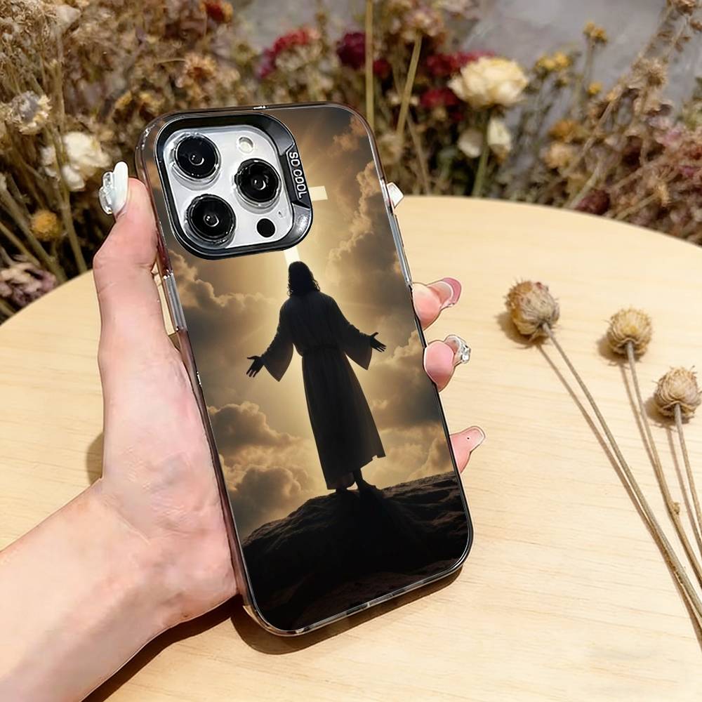 Jesus Christ Phone Case For iPhone 17,16,15,14,13,12,11 Plus,Pro Max,XS,Colored Silver Plated Inside Cover