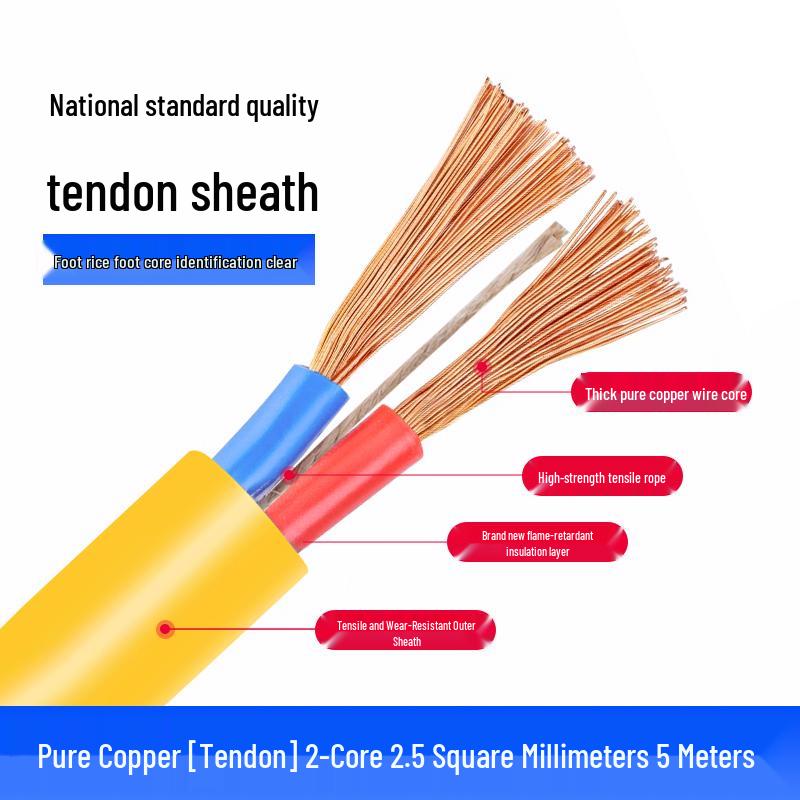 Waterproof Pure Copper 2-Core Soft Sheathed Wire, 1.5/2.5/4 Sq mm, Household & Outdoor Power Cable