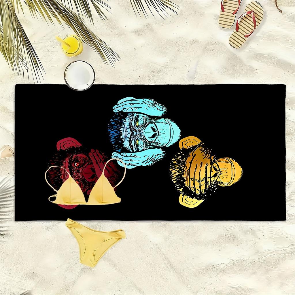 Weird orangutan with colorful patterns polyester microfiber beach towel is highly absorbent, suitable for swimming beach outings
