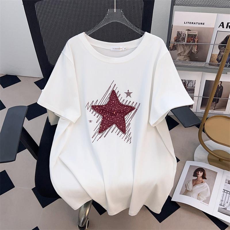 Plus Size Slimming Loose Mid-Length Round Neck Short-Sleeve T-Shirt for Women (Sizes 200-350 jin)