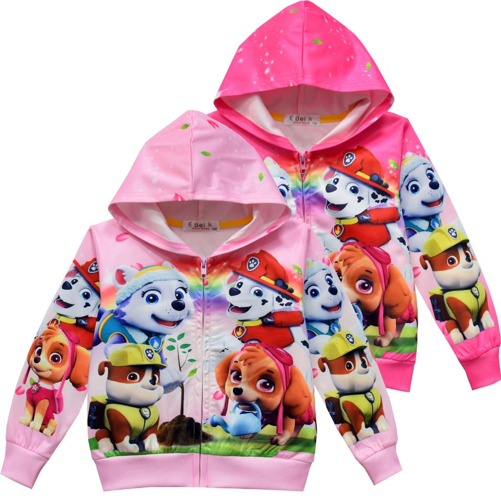 Children's Loose Casual Printed Zipper Hooded Cardigan Jacket