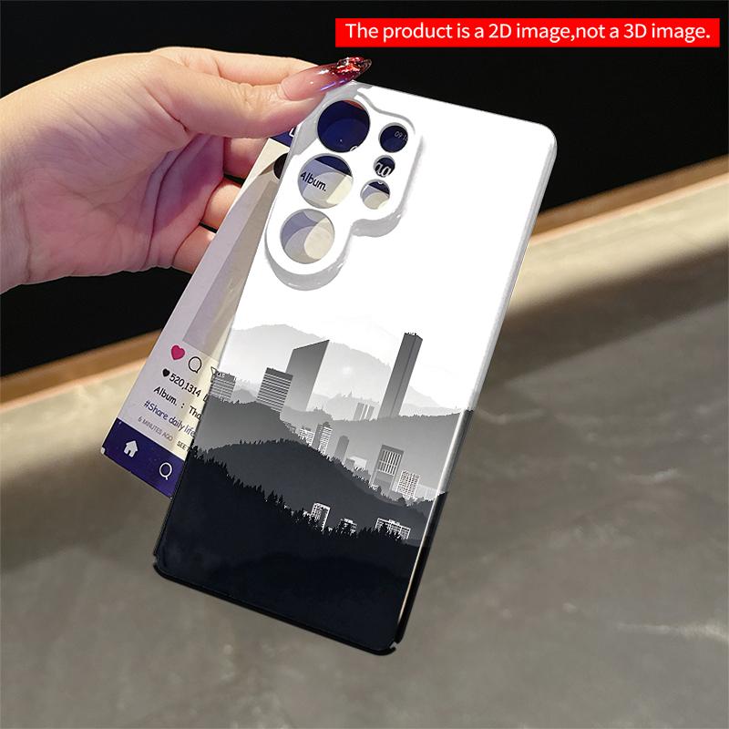 2DFlat Samsung Phone Case Monochrome Cityscape Silhouette Phone Case Applicable To Galaxy S22 S23 S24 S25ULTRA S26 A12 A13 A14 A15 A16