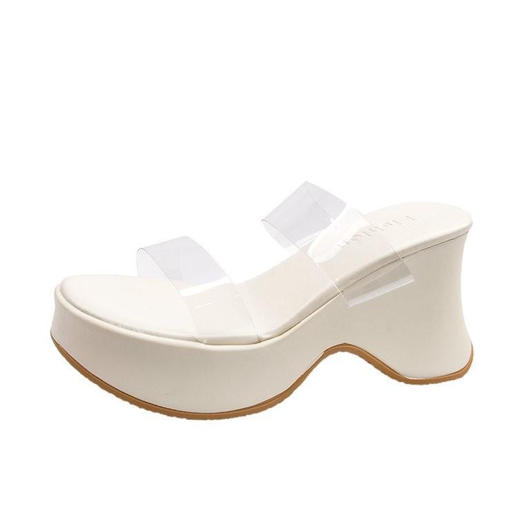 

Wedge heel super high heel muffin thick bottom cool slippers women s summer wear 2025 new small waterproof table transparent slippers 40