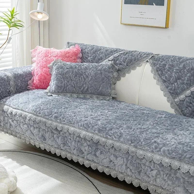 Winter Rose Sofa Towel  Thick Warm  Mat New Modern Minimalist Anti Slip Plush Seat Cushion Set Backrest Cover Cloth