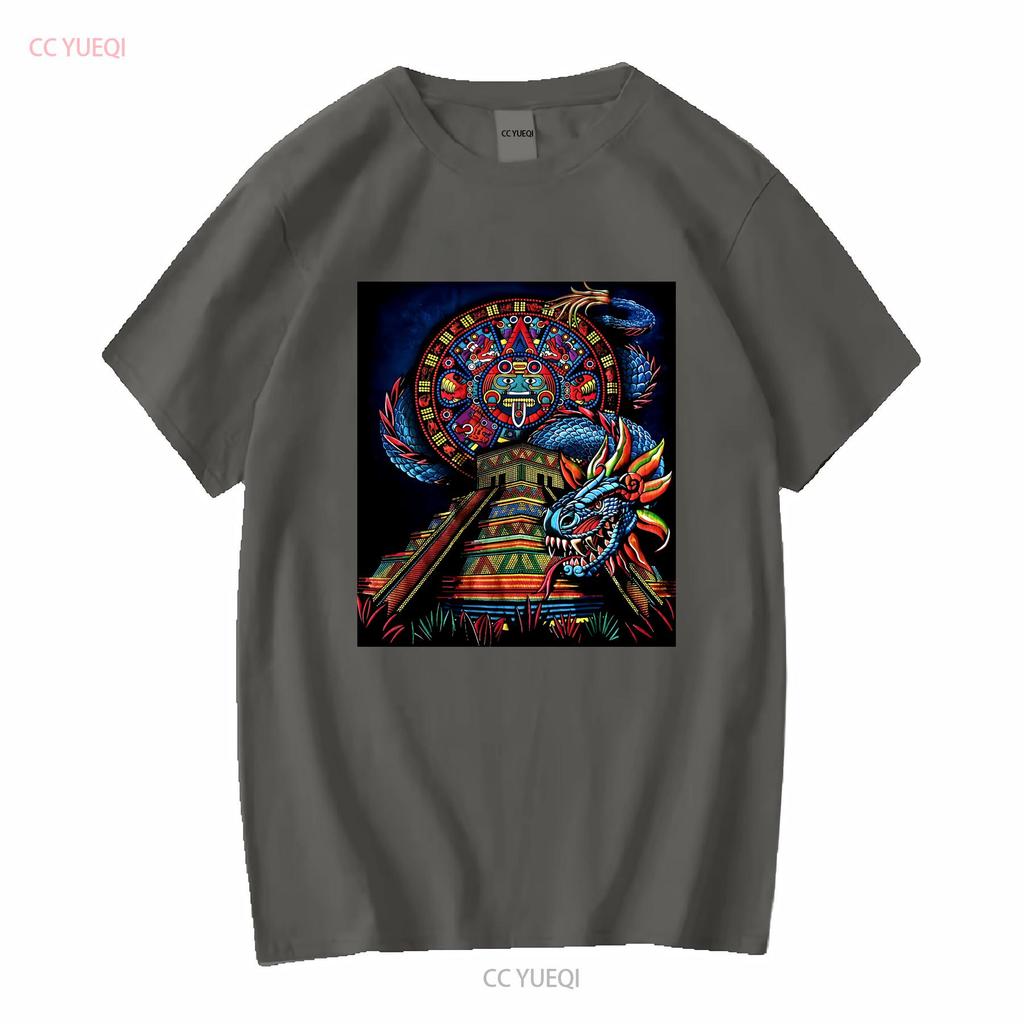 Unisexs Aztec Calendar Serpent T Shirt Vibrant Tribal Design Vintage Washed Fashion Stylish Breathable Versatile Soft Homme