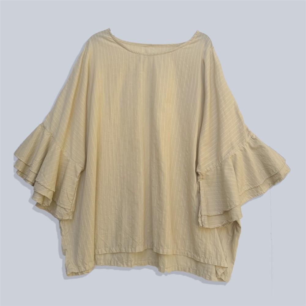 Johnature Women Vintage T-Shirts Spring Chinese Style Solid Color Butterfly Sleeve T-Shirts