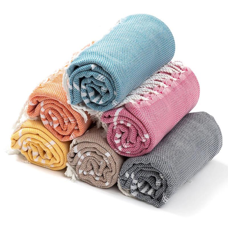Cotton Striped Turkish Sports Bath Towel With Tassels Travel Gym Camping Sauna Beach Pool Blanket Absorbent Easy Care
