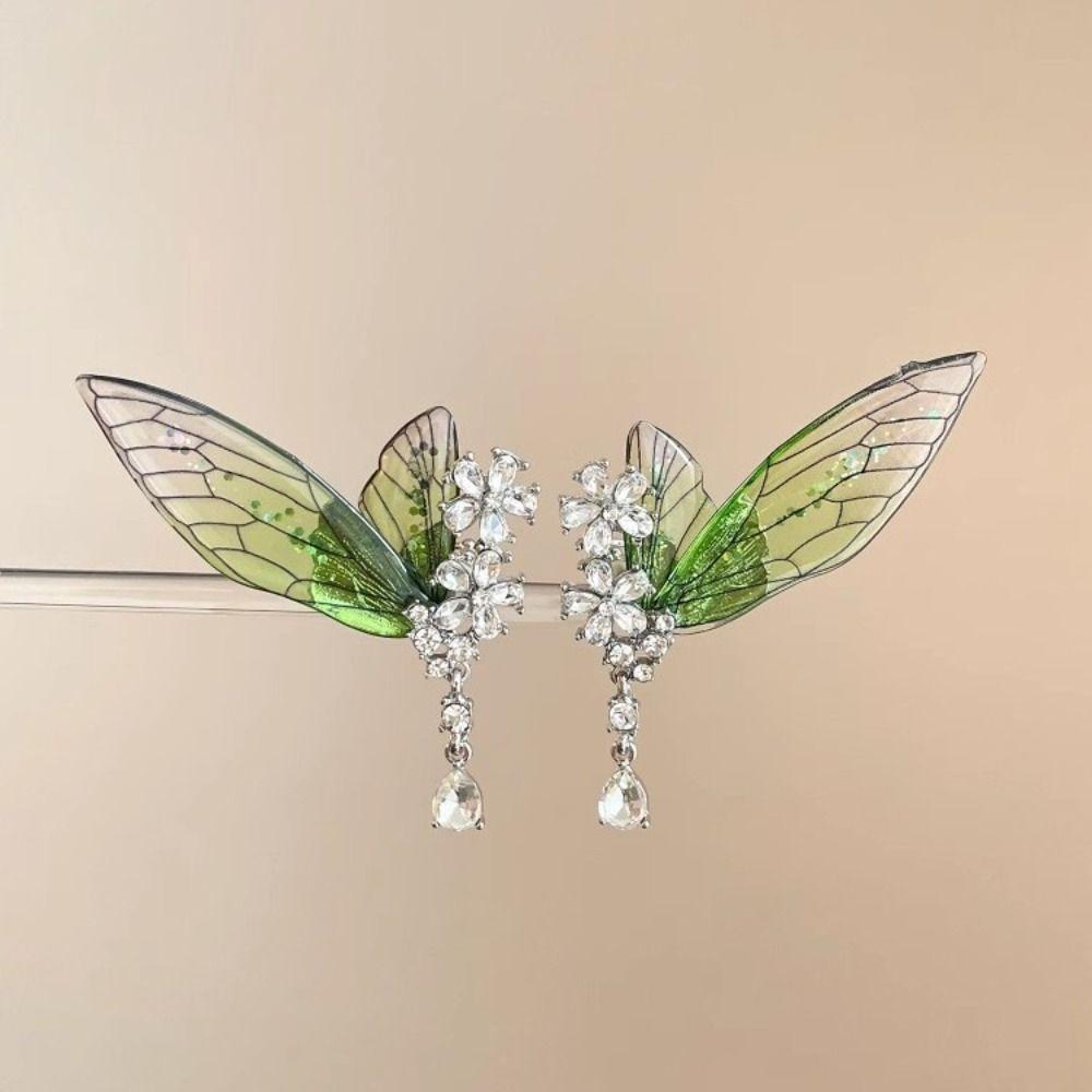 Transparent Green Elf Ear Clip Shiny Wings Ear Clip Unique Butterfly Earrings Cosplay