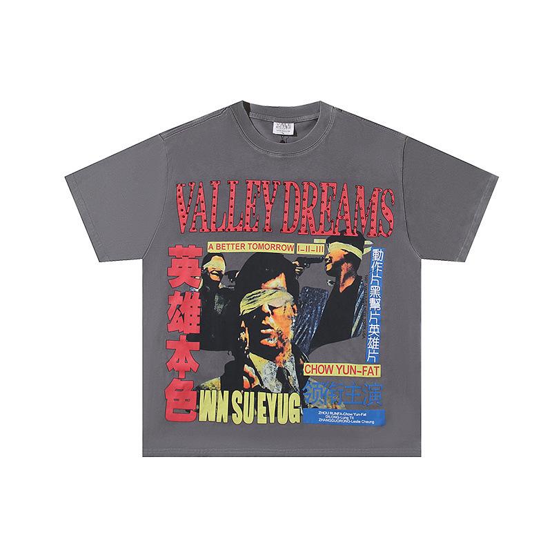 26 Cross-border foreign trade VALL Meichao high street retro washing water old direct injection hot diamond short sleeve pullover men's and women's 