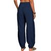 Damen locker lässige Baumwoll-Leinen-Mischhose elastische Taille mit Tasche