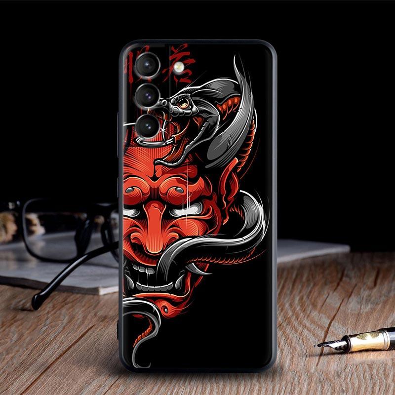 Japan Oni Samurai Yokai Mask Dragon Cases For Samsung Galaxy S24 Ultra S21 FE S23 S20 S22 Ultra S10 Plus Case Soft Funda Covers