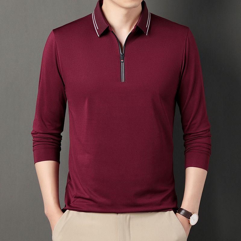

Ice Silk Quick-drying Lapel Long-sleeved T-shirt Zipper Loose Half-sleeved Top Polo Shirt M червоний