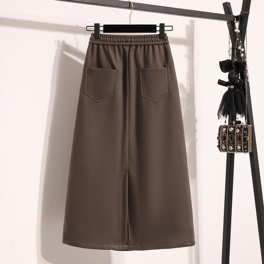 DIMANAF 2024 Neue Herbst Winter Plus Größe Lange Frauen Röcke Elastische Taille A-linie Übergröße Dame Elegante Hohe Taille Röcke