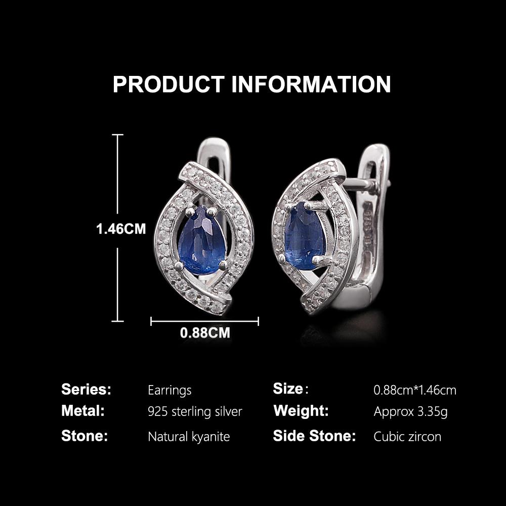 Light Luxury 925 Sterling Silver Clasp Earrings Natural Pear 4*6mm Kyanite Simple Fine Jewelry for Women's Banquet Festival Wear