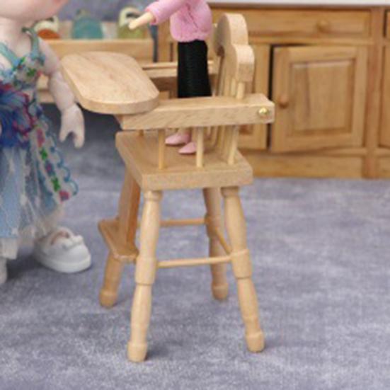 Simulation Stool Convenient to Store Simulated Wood Dollhouse High Chair Model for 1/12 Doll House