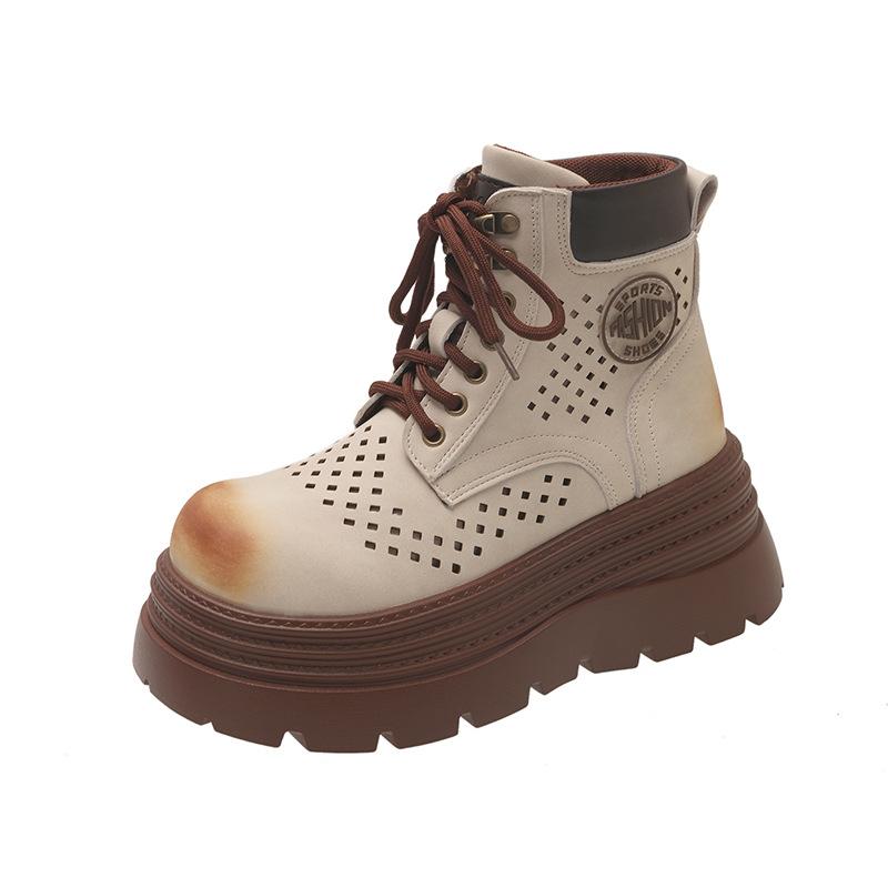 British style retro polished Martin boots women's 2025 new hollow breathable thick-bottomed mountaineering tooling rhubarb boots