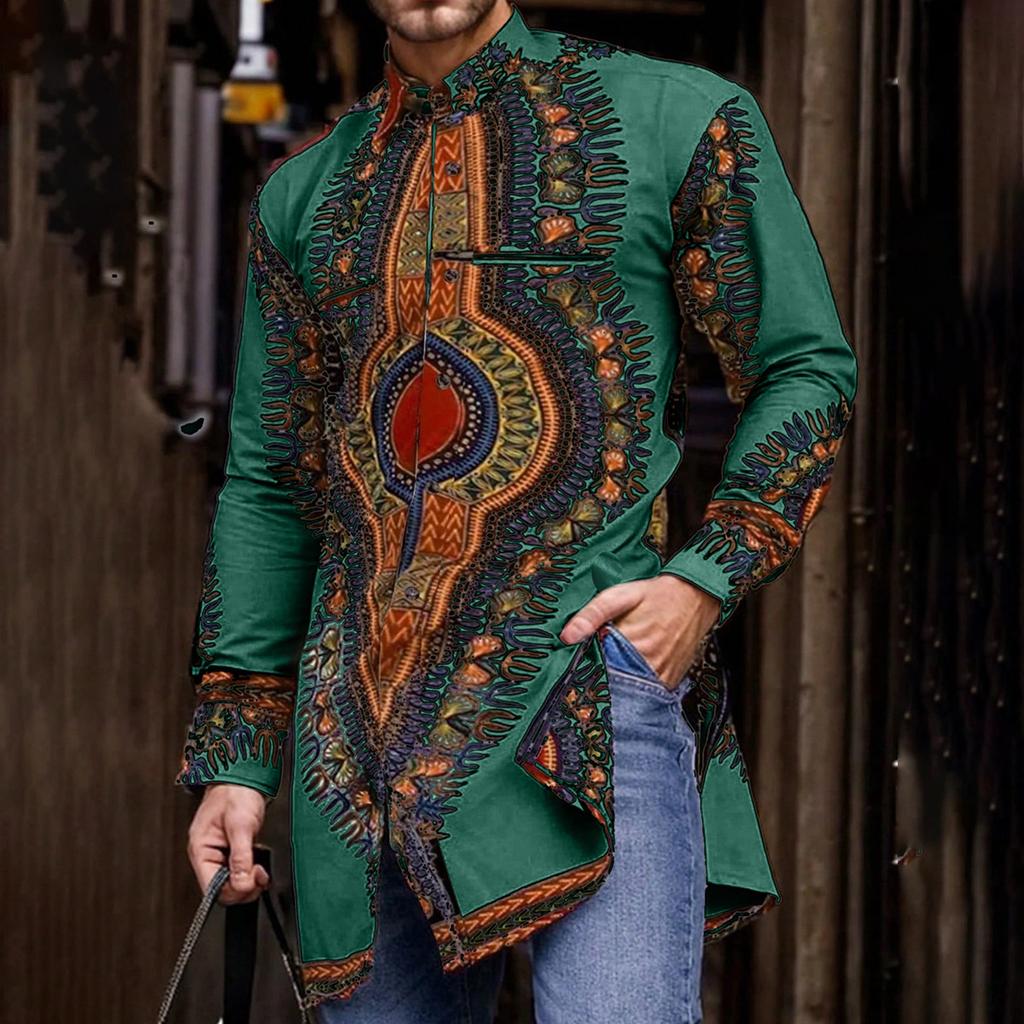 Men'S African Ethnic Style Digital Positioning Printed Shirt Medium And Long Shirt 944723 Spot