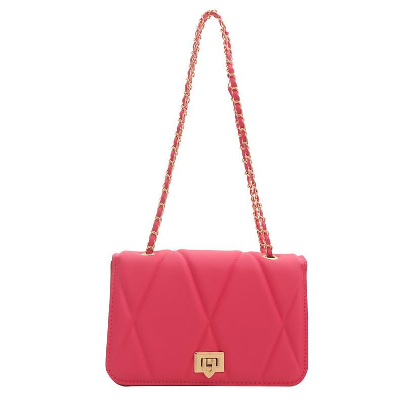 

Stylish Quilted Pu Leather Small Square Bag For Women Trendy Chain Crossbody Handbag рожевий червоний колір