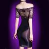 Off Shoulder Fashion Neck Ring Lace Mini Dresses High Elastic Oil Shiny Transparent Bodycon Dresses Package Hip Nightclub Dress
