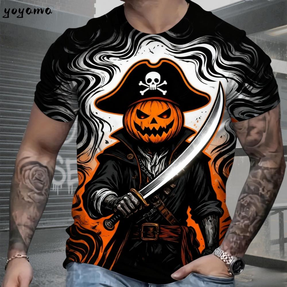 T-shirt for men, fun Halloween horror pumpkin 3D printed short sleeved top, casual round neck T-shirt for men, oversized men's short sleeved T-shirt