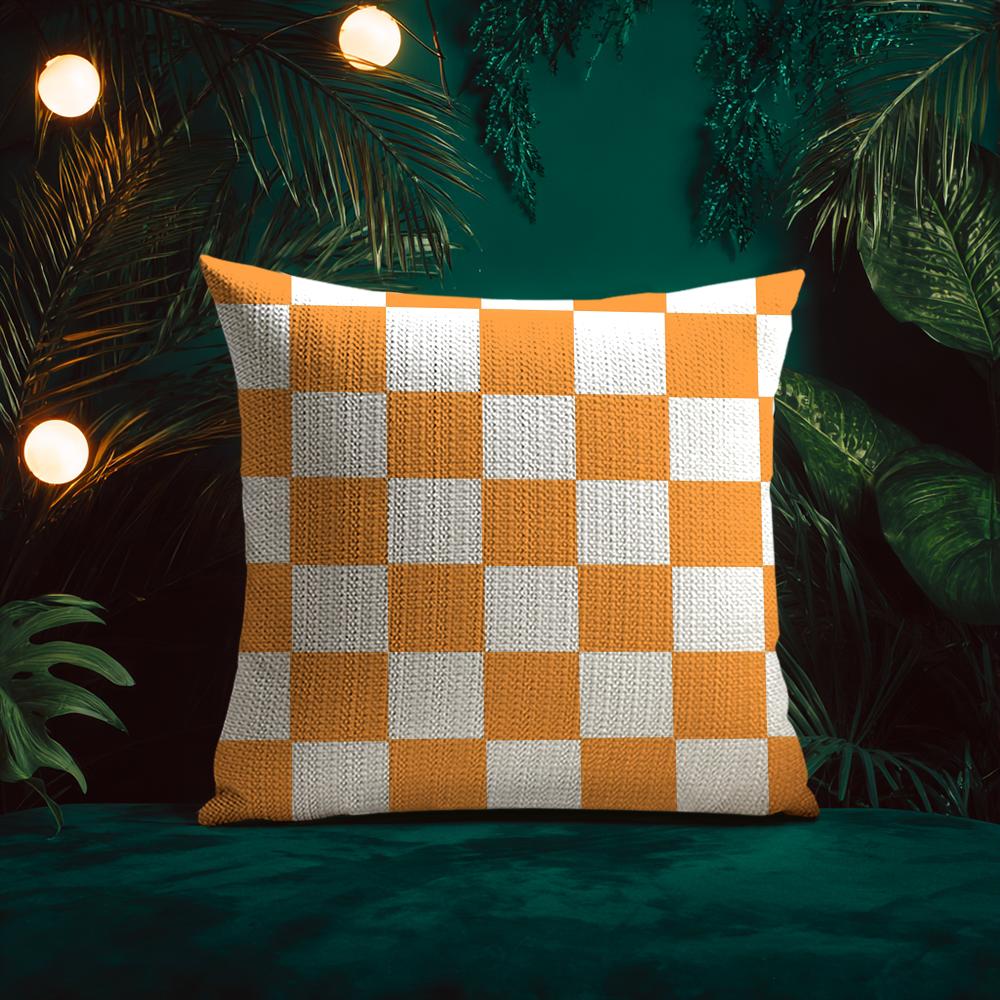 Artistic Chess Board Style Elegant Cushion Cover Silky Elegant Comfort Sofa Bed Invisible Zipper Beach Pillowcase Peach skin 18*18(CM)-1Pcs