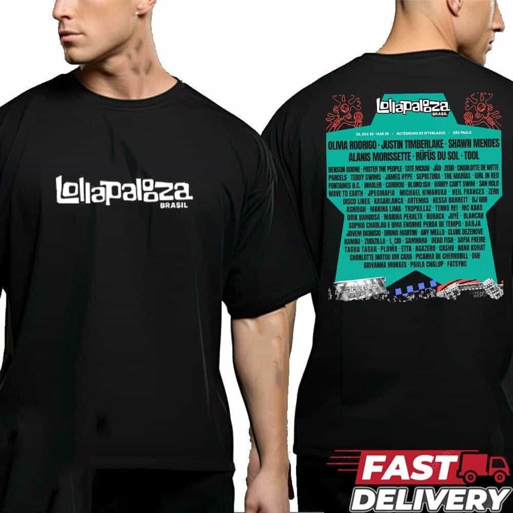 Lollapalooza 2026 In Brasil Full Line Up Unisex Two Sides Tee Shirt For Concert XL