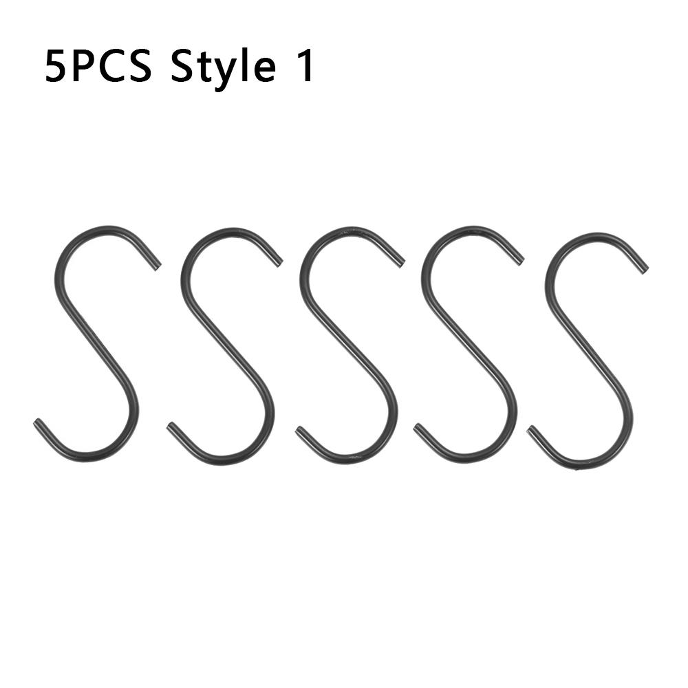 5pcs/pack 7*3*3CM Black S Shaped Hook Stainless Steel Hooks & Rails Kitchen Bathroom Household Hanger Storage Holders Organizer