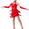 Vestido de Danza Latina para Niñas Niños Diamantes Brillantes Halter Sin Mangas Borlas Vestido de Baile Samba Rumba Jazz Cha Cha Disfraz de Baile