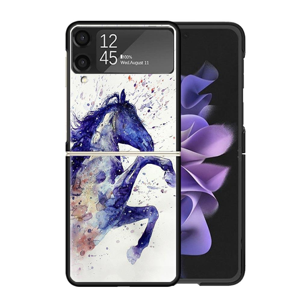 Animal Oil Painting Horse Clear Phone Case For Samsung Z Flip 7 6 5 4 3 Galaxy ZFlip7 ZFlip6 ZFlip5 ZFlip4 ZFlip3 5G Print Cover