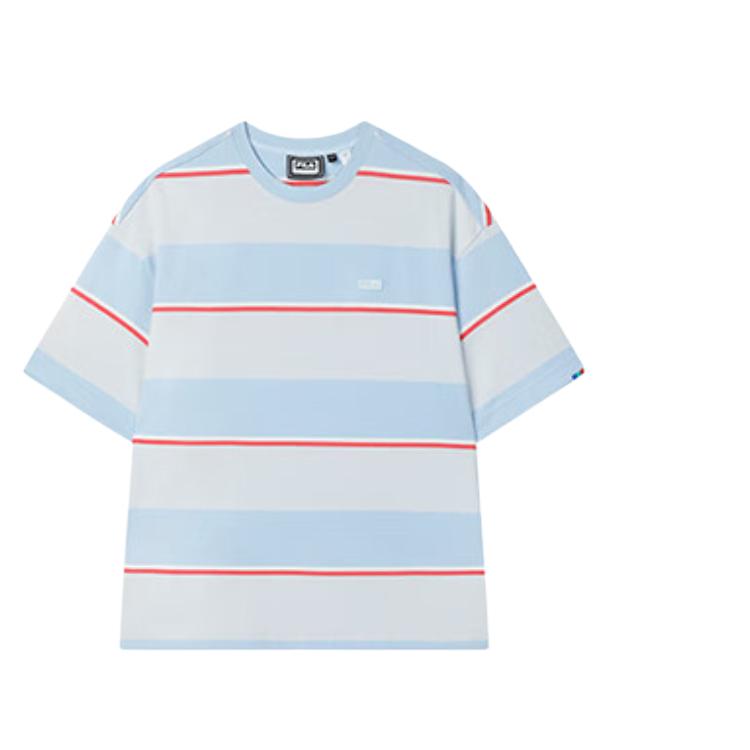 Fila Original Soft Breathable Striped Comfortable Fashion Logo Short Sleeve T-Shirt Unisex Tops Sky-Blue F51M529107F-LB