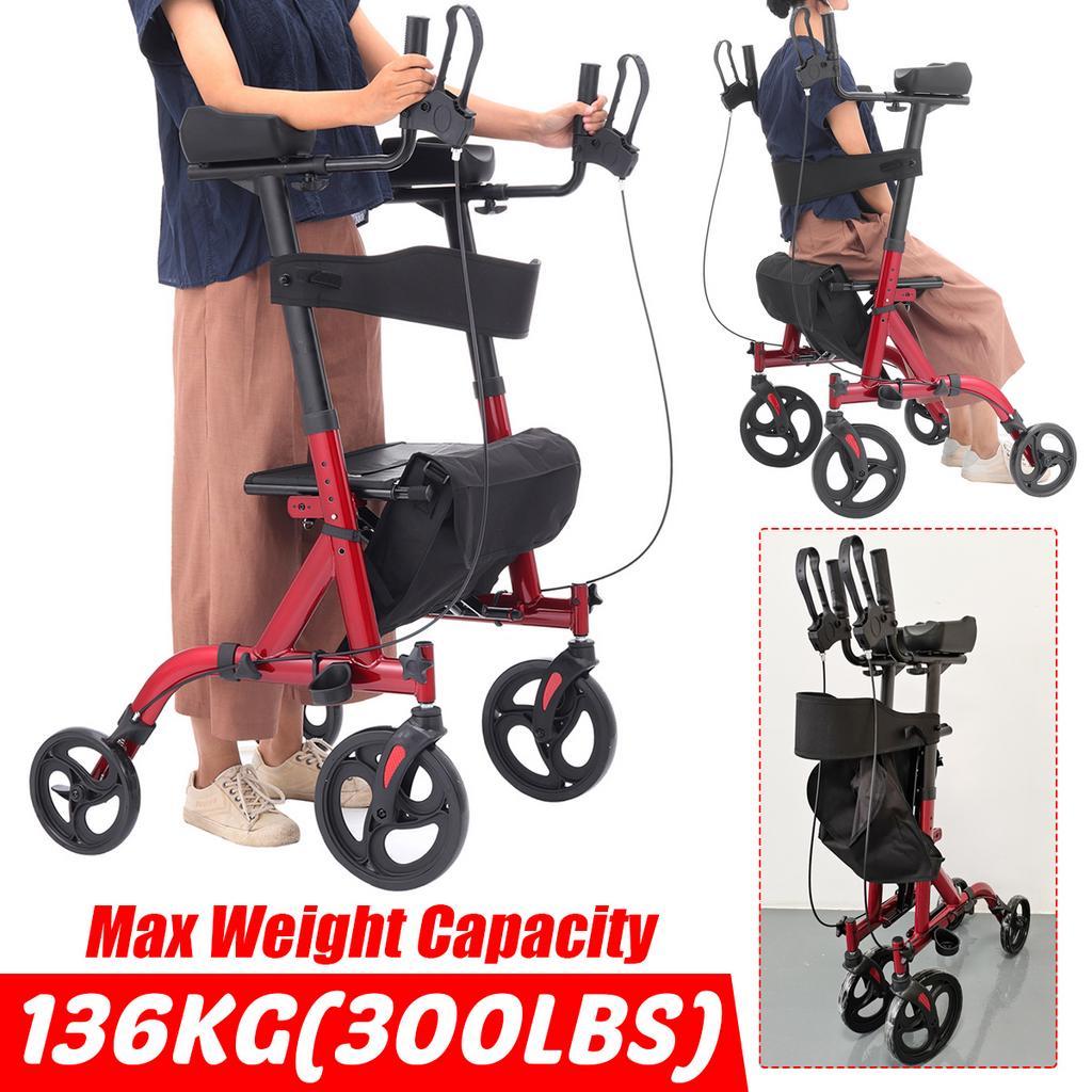 Black Elderly Walking Aid Stroke Hemiplegia Rehabilitation Equipment Handbrake Foot Brake 4 Unversal Wheels Adult Walker Leg Training