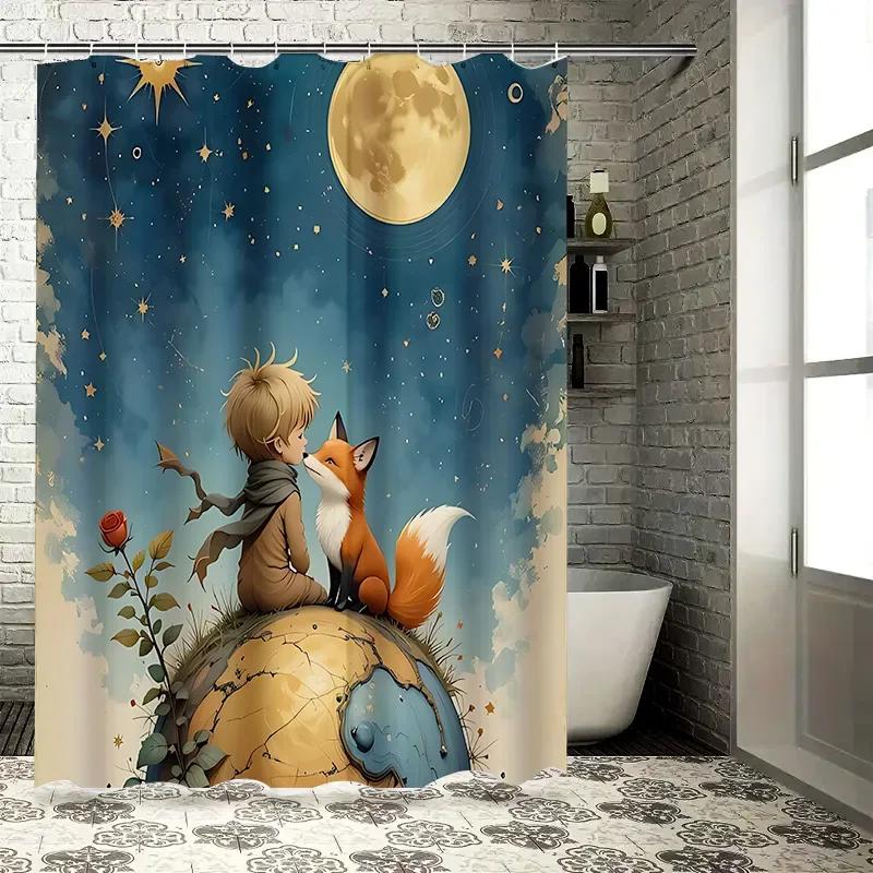 

Чарівна шторка для душу «Маленький принц і лис» - Космічний фентезі дизайн для дітей та дорослих - Міцна водонепроникна тканина W230xH180cm