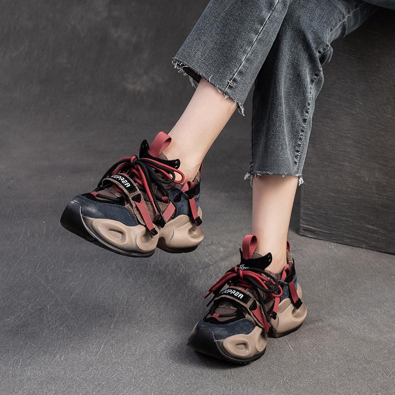 Fashion GKTINOO Genuine Leather Sneakers 2025 Autumn New Platform Casual Sports Shoes Round Toe Lacd-up Women's Flat Shoes