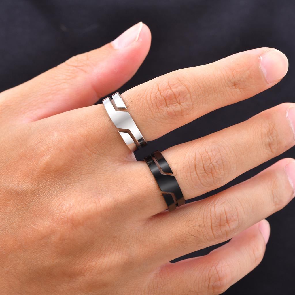 Xiaomi Vnox Geometric Ring for Men, Stainless Steel Polished Band Black Silver Color Size 7‑11 Minimalist Male Finger Ring Jewelry Gift