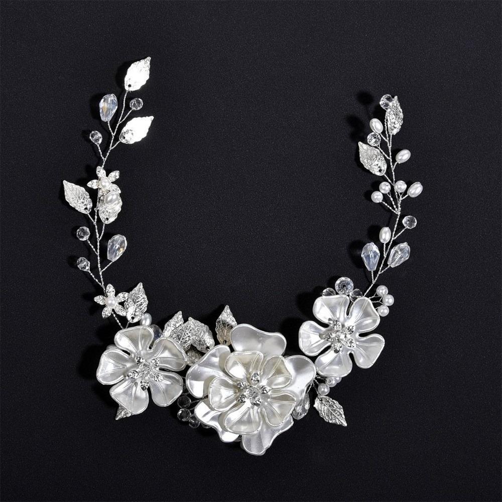 

Leaves Crystal Wedding Headband Pearl Wedding Hair Accessory Luxury Bridal Hair Band Women срібний
