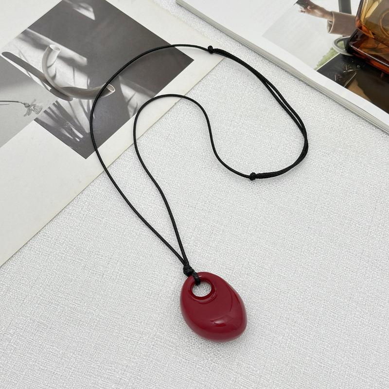 4 Colors Minimalist Wine Red Black Acrylic Long Pendant Necklace For Women Vintage Leather Rope Chain Sweater Chain New