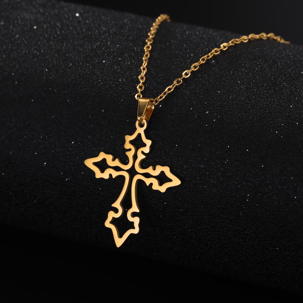 Cut Titanium Steel Hollow Cross Pendant Necklace Hip Hop Trendy Unisex Jewelry Accessory