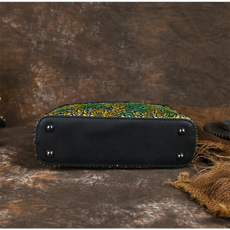 Johnature Äkta Läder Retro Präglad Damväska Mångsidig Nötskinn Handmålad Axel- & Crossbodyväska